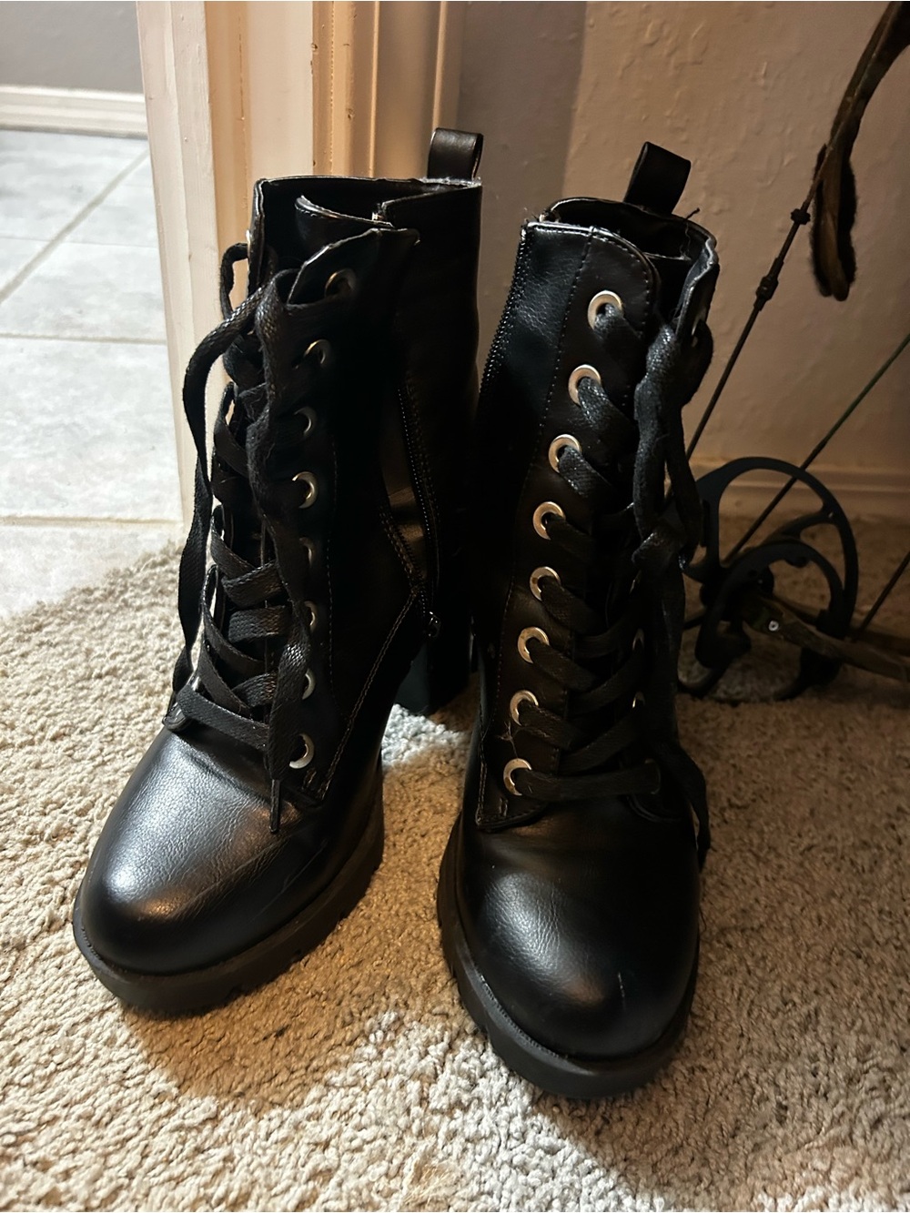 Sincerly Jules Black Lace-Up Combat Ankle Boots